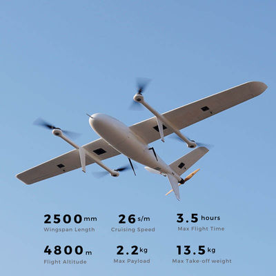 ala fija VTOL industrial HXAYK-250 del UAV del abejón de larga distancia de la resistencia de 2x25000mAh Lipo 3.5Hours