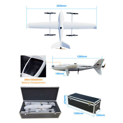 l'envergure de 2500mm a fixé la caméra 3.5Hours HXAYK-250 de cosse de Wing Vertical Takeoff Drone Load 2.2KG